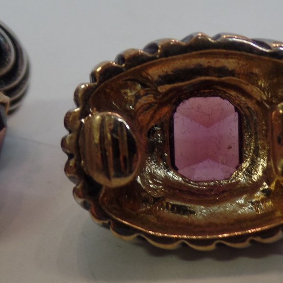 Vintage Gold & Silver Tone W Purple Stone CLIP On Earrings. Miss Jacksons Tulsa - Picture 5 of 12